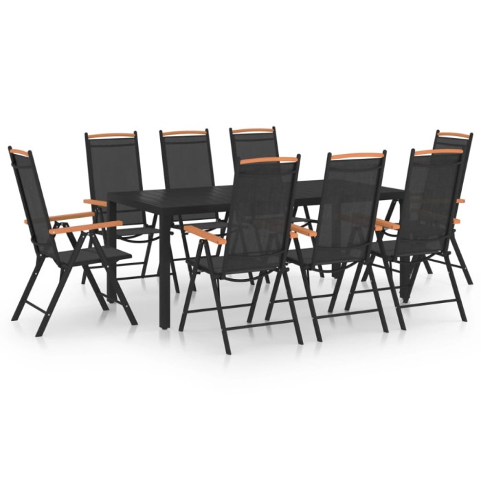 vidaXL Set mobilier de grădină, 9 piese, negru, aluminiu