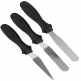 Set 3 spatule patiserie Springos, otel si plastic, argintiu/negru