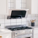 Hota Perete vidaXL 90cm Inox &amp; Sticla Argintiu, Debit 297m&sup3;/h, 3 Viteze, LED, Filtru Grasime Lavabil
