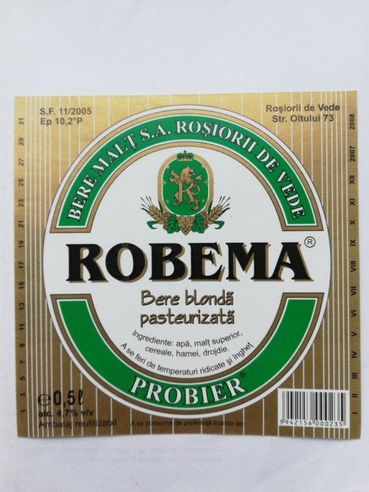 Eticheta bere - ROBEMA 2007-2008 - Rosiori de Vede ! Eticheta bere - ROBEMA 2007-2008 - Rosiori de Vede !