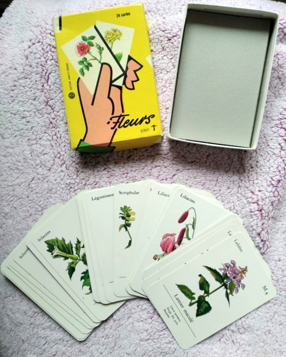 Carti de joc vechi, vintage, cu flori, 24 buc, Elvetia, Edition Carlit-Zurich