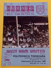 Program meci fotbal WEST HAM UNITED - POLITEHNICA TIMISOARA (22.10.1980) foto