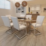 vidaXL Scaune de bucătărie consolă, 6 buc., alb, piele ecologică