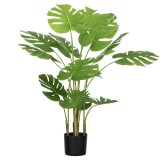 HOMCOM Plantă Artificială Realistică Monstera Deliciosa, 1 Ghiveci Suplimentar și Păm&acirc;nt de Ciment, 17,5 cm x 17,5 cm x 120 cm, Verde | Aosom Romania