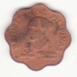 Filipine (Philippines) 5 sentimos 1982 - Melchora Aquino, monedă lobată.
