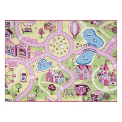 COVOR REBEL ROADS Sweet town 26 Dulciuri, antiderapant pentru copii - roz si z&amp;ouml;ld, 95x200 cm foto