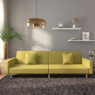 vidaXL Canapea extensibilă cu 2 locuri, 2 perne, verde, textil foto