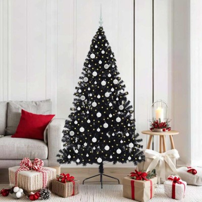 vidaXL Pom de Crăciun artificial pre-iluminat Negru 180 cm PVC 3397144 foto