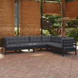 VidaXL Set mobilier grădină cu perne, 6 piese, negru, lemn de pin