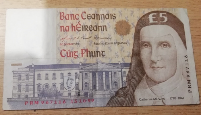 M1 - Bancnota foarte veche - Marea Britanie - Irlanda - 5 lire sterline