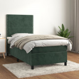 Cumpara ieftin Gossi pat box spring cu saltea, verde inchis, 90x200 cm, catifea