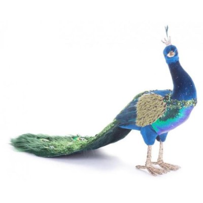Decoratiune Craciun, paun cu puf, albastru si verde, 52x20x33 cm GartenVIP DiyLine foto
