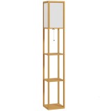 HOMCOM Lampă de Podea cu Rafturi de Depozitare Soclu E27 pentru Living Dormitor Birou Natural | Aosom Romania