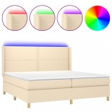 Cumpara ieftin Pat cu arcuri, saltea si LED, crem, 200x200 cm, textil
