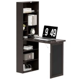 HOMCOM Birou cu depozitare pliabil de perete rabatabil cu bibliotecă, post de lucru, tablou cu cretă și raft reglabil | Aosom Romania