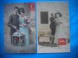 HOPCT 1624 CUPLU-ROMANTICA-FRANTA-TCV-LOT 2 CARTI POSTALE VECHI-CIRCULATE, Circulata, Printata