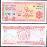 BURUNDI █ bancnota █ 20 Francs █ 1991 █ P-27c █ UNC █ necirculata