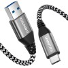 Cablu de date USB A la USB C 3.1 ZeroneTeck, nailon/metal, alb/negru, 3 m