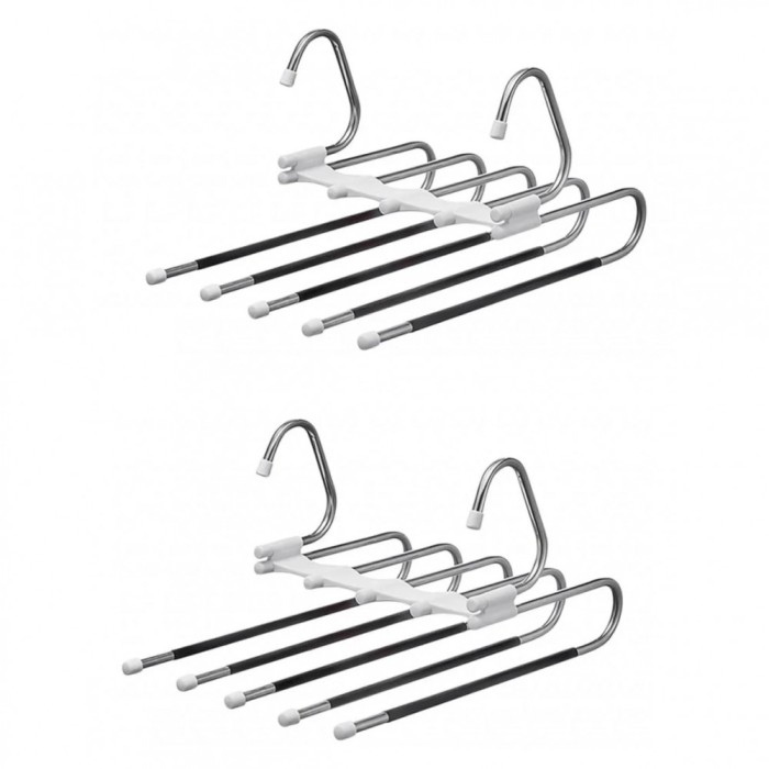 Set 2 umerase cu 5 sloturi pentru pantaloni Generico, 33 x 23.7 cm, otel inoxidbil, plastic