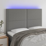 Cumpara ieftin Tăblie de pat cu LED, gri &icirc;nchis, 144x5x118/128 cm, textil