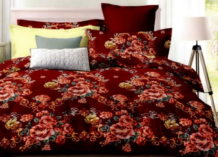 Lenjerie de pat matrimonial cu husa de perna dreptunghiulara, Retro, bumbac mercerizat, multicolor
