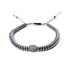 Bratara cu pietre naturale, Onix, Silver Charm cu Zirconiu, A4B166
