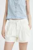 Levi&#039;s pantaloni scurti jeans femei, culoarea bej, neted, high waist