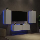 Comode TV de perete cu lumini LED, 3 piese, alb