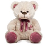 Ursulet de Plus Amek Toys 40cm Bej Roz Pal Poliester Inima Brodata Cadou