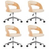 Cumpara ieftin Scaune pivotante, 4 buc. crem, lemn curbat &amp; piele ecologica