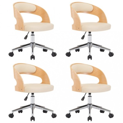 Scaune pivotante, 4 buc. crem, lemn curbat &amp;amp; piele ecologica foto