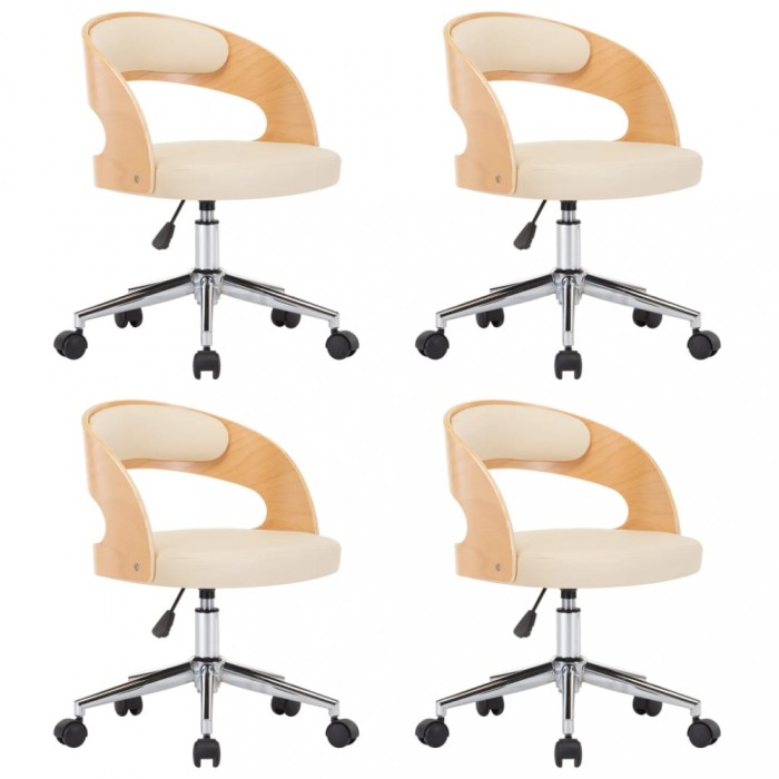 Scaune pivotante, 4 buc. crem, lemn curbat &amp; piele ecologica
