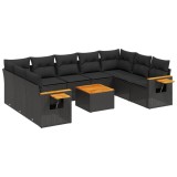 Cumpara ieftin Set canapele de gradina cu perne, 10 piese, negru, poliratan