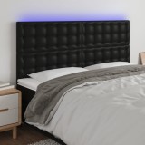 VidaXL Tăblie cu LED-uri, negru, 160x5x118/128 cm, piele ecologică