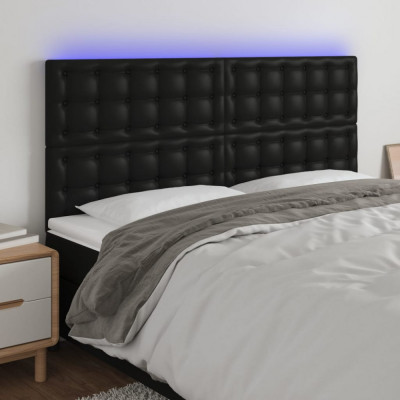 vidaXL Tăblie de pat cu LED, negru, 180x5x118/128 cm, piele ecologică foto