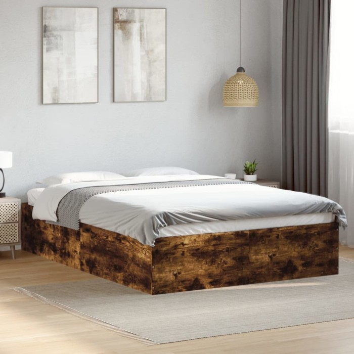 Gossi cadru de pat, stejar fumuriu, 140x200 cm, lemn prelucrat