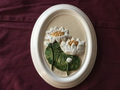 placa ovala din ceramica emailata cu marcaj Gabriel Sweden / decor floral ! foto