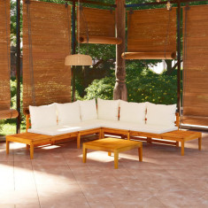 vidaXL Set mobilier gradina perne alb/crem, 4 piese, lemn masiv acacia foto
