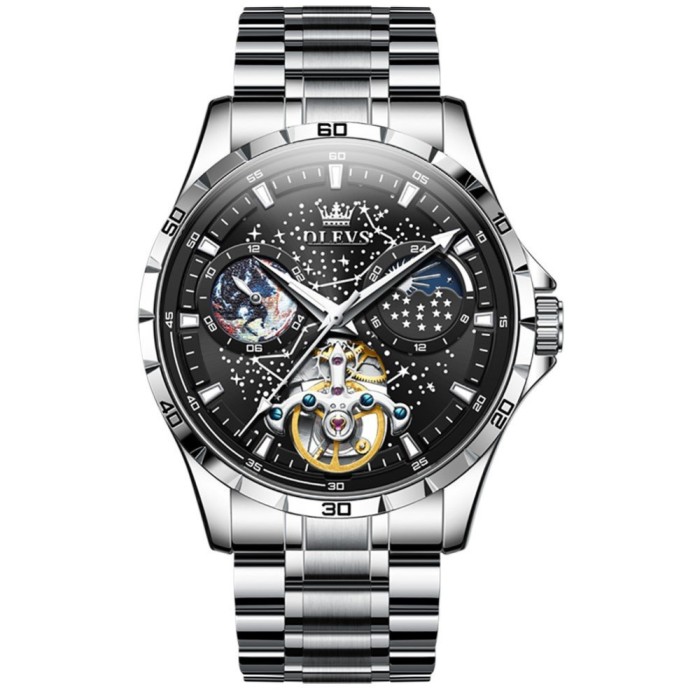 Ceas barbati Olevs Analog Mecanic Automatic Business Otel Argintiu Indici luminosi