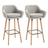 HOMCOM Taburete de Bar Design scandinav - Set de 2 taburete de Bar Mare Confort cu Suport pentru Picioare și cotiere - Lemn masiv In Bej | Aosom Roman