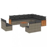 Set mobilier de gradina cu perne, 13 piese, gri, poliratan