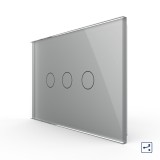 Cumpara ieftin Intrerupator touch triplu Livolo din sticla gri, cap scara/cruce, standard italian