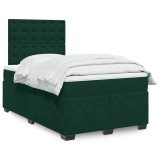 vidaXL Pat box spring cu saltea, verde &icirc;nchis, 120x190 cm, catifea 3293173
