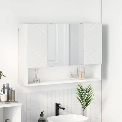 vidaXL Dulap cu oglindă pentru baie Alb 80 x 17 x 55 cm Lemn compozit 883354 foto