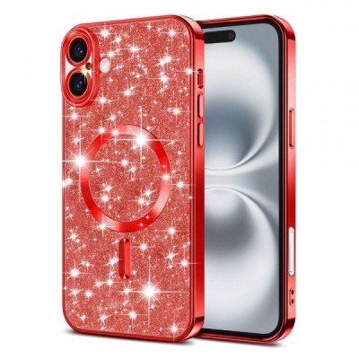 Husa MagSafe pentru Apple iPhone 16 Plus, Techsuit, Luxury Glitter, Rosie foto