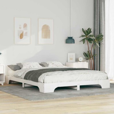 vidaXL Cadru de pat de podea Alb 160 x 220 cm Lemn masiv de pin foto