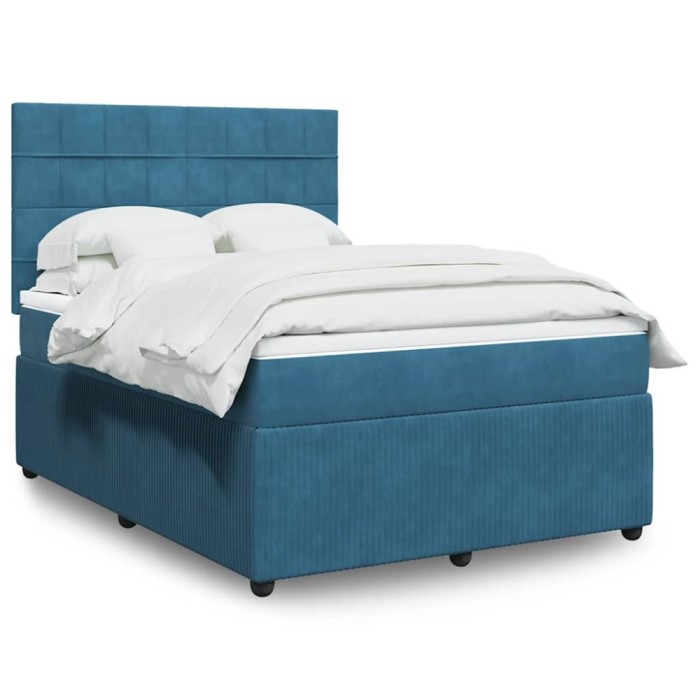 vidaXL Pat box spring cu saltea, albastru &icirc;nchis, 160x200 cm, catifea 3292386