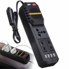 Invertor de Tensiune Auto, Linomag&reg;, Dc/Ac 12v/220v, Adaptor priza EU/UK/USA/AU, 4xUSB 2.1, Negru