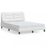 VidaXL Cadru de pat cu lumini LED, alb, 140x200 cm, piele ecologică