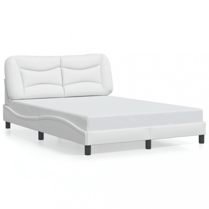 vidaXL Cadru de pat cu lumini LED, alb, 140x200 cm, piele ecologică